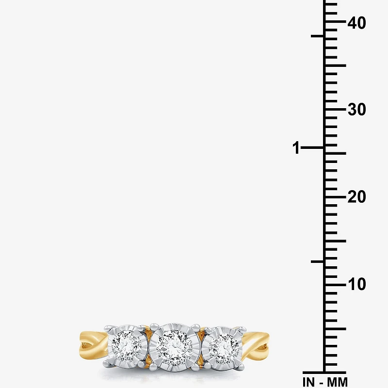 (H-I / I1) Womens 1/2 CT. T.W. Lab Grown White Diamond 14K Gold Over Silver Sterling 3-Stone Engagement Ring