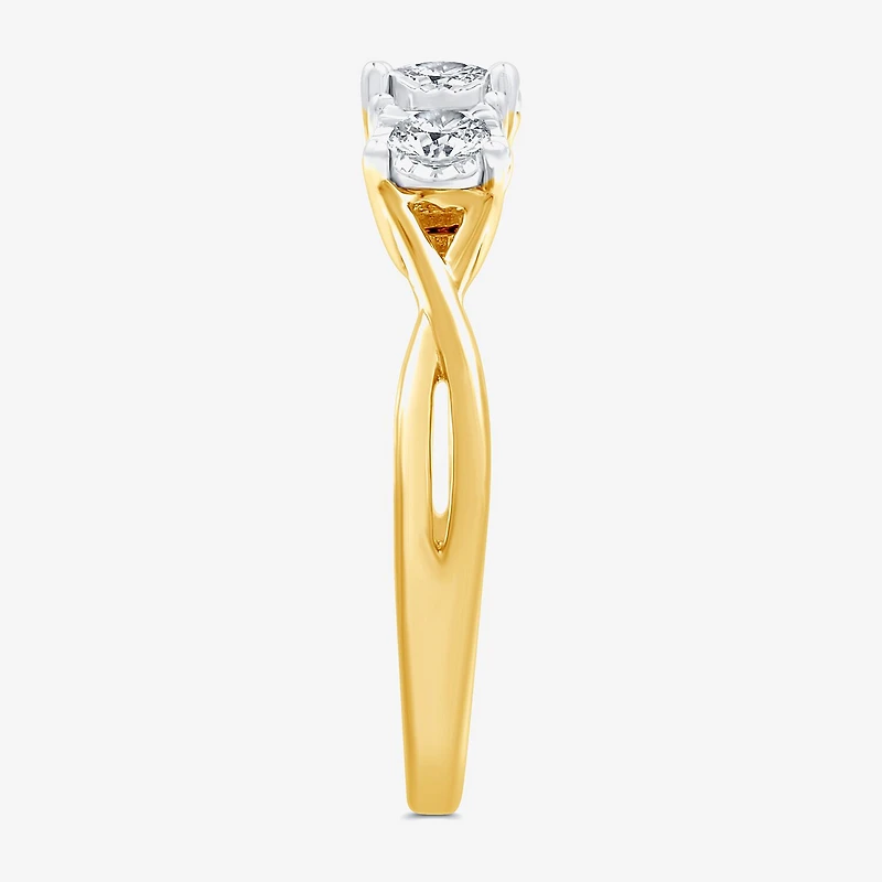 (H-I / I1) Womens 1/2 CT. T.W. Lab Grown White Diamond 14K Gold Over Silver Sterling 3-Stone Engagement Ring