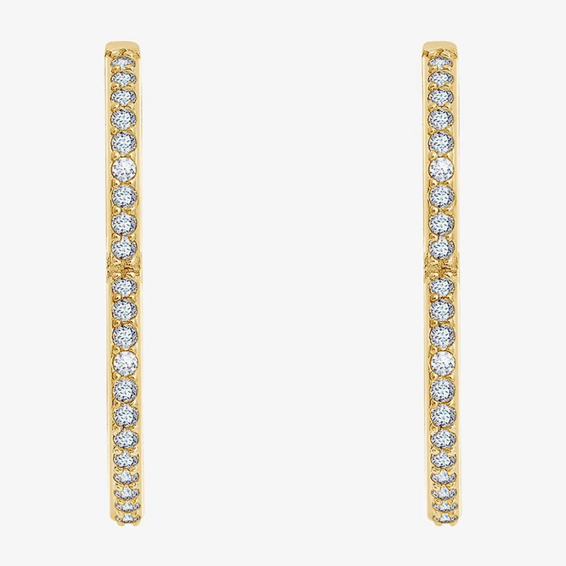 Diamonart Womens Cubic Zirconia 14K Gold Over Silver 24.7mm Heart Hoop Earrings