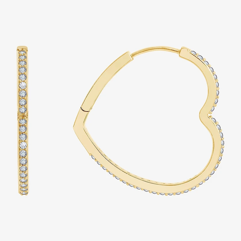 Diamonart Womens Cubic Zirconia 14K Gold Over Silver 24.7mm Heart Hoop Earrings