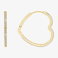 Diamonart Womens Cubic Zirconia 14K Gold Over Silver 24.7mm Heart Hoop Earrings