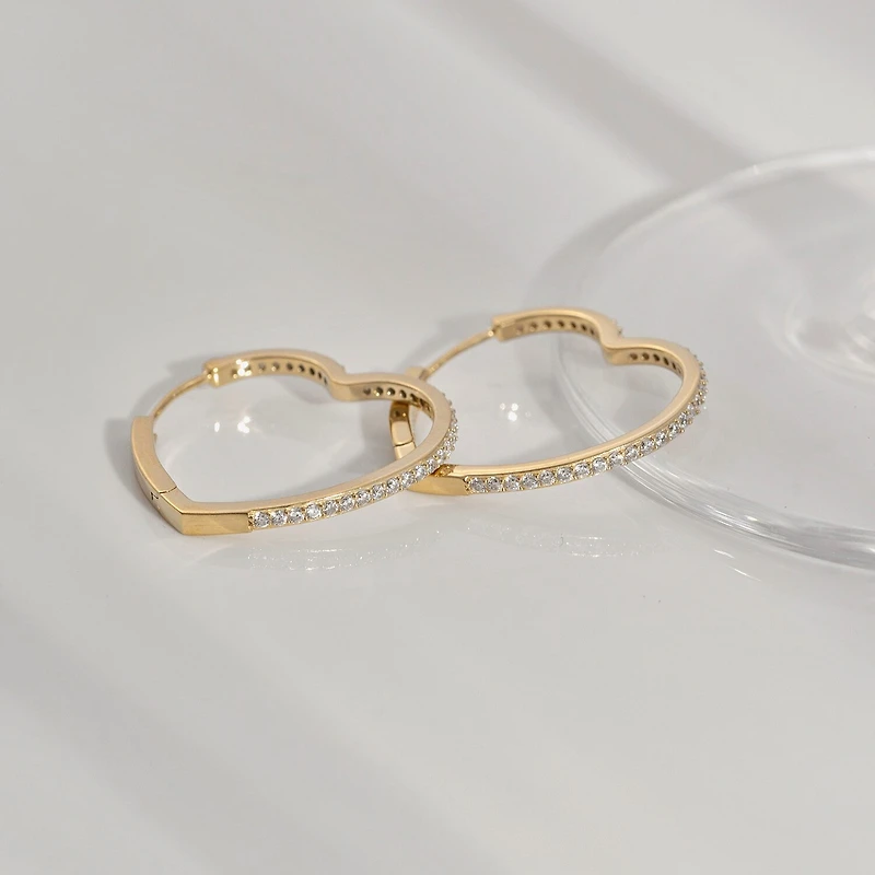Diamonart Womens Cubic Zirconia 14K Gold Over Silver 24.7mm Heart Hoop Earrings