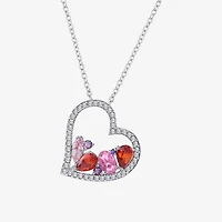 Diamonart Womens Multi Color Cubic Zirconia Sterling Silver Heart 18 Inch Pendant Necklace