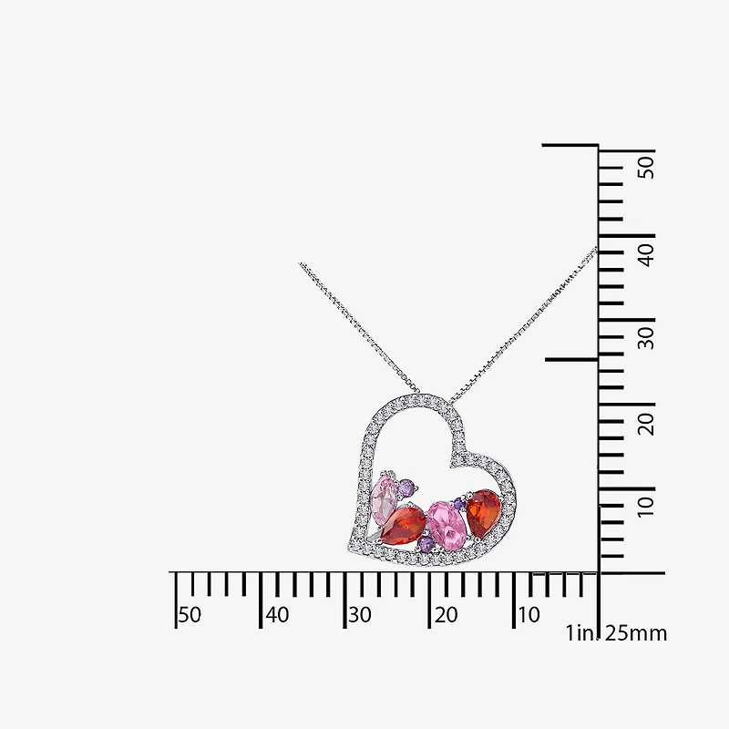 Diamonart Womens Multi Color Cubic Zirconia Sterling Silver Heart 18 Inch Pendant Necklace