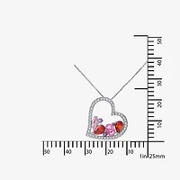 Diamonart Womens Multi Color Cubic Zirconia Sterling Silver Heart 18 Inch Pendant Necklace