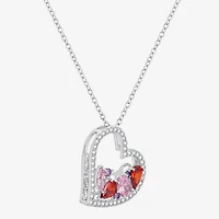 Diamonart Womens Multi Color Cubic Zirconia Sterling Silver Heart 18 Inch Pendant Necklace