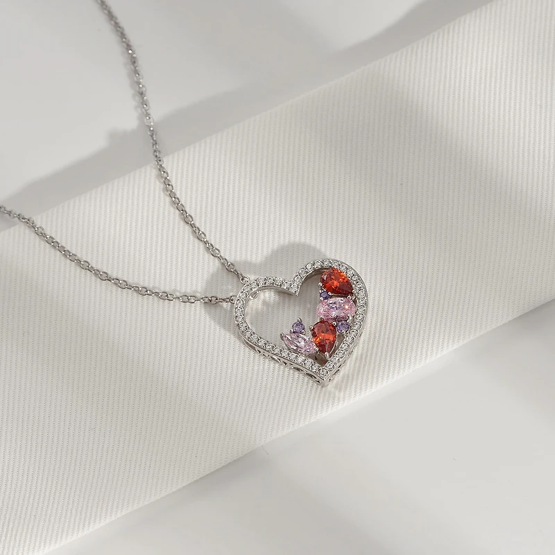 Diamonart Womens Multi Color Cubic Zirconia Sterling Silver Heart 18 Inch Pendant Necklace