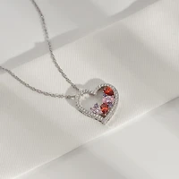 Diamonart Womens Multi Color Cubic Zirconia Sterling Silver Heart 18 Inch Pendant Necklace