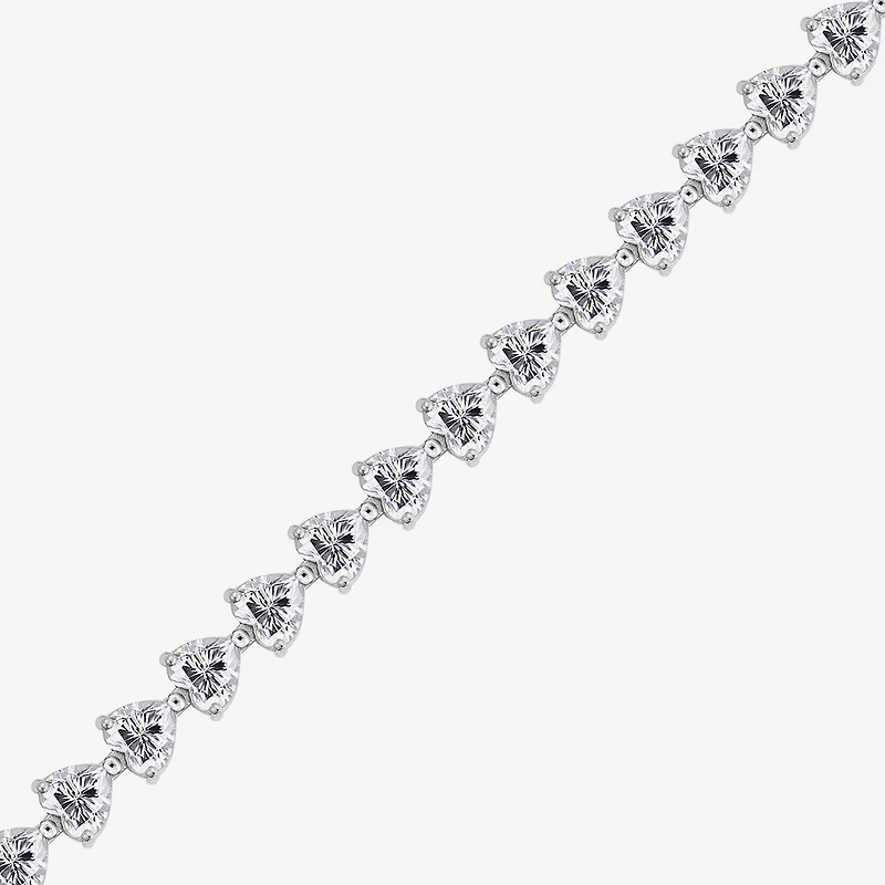 Diamonart Womens Cubic Zirconia Sterling Silver Heart 7.25 Inch Tennis Bracelet