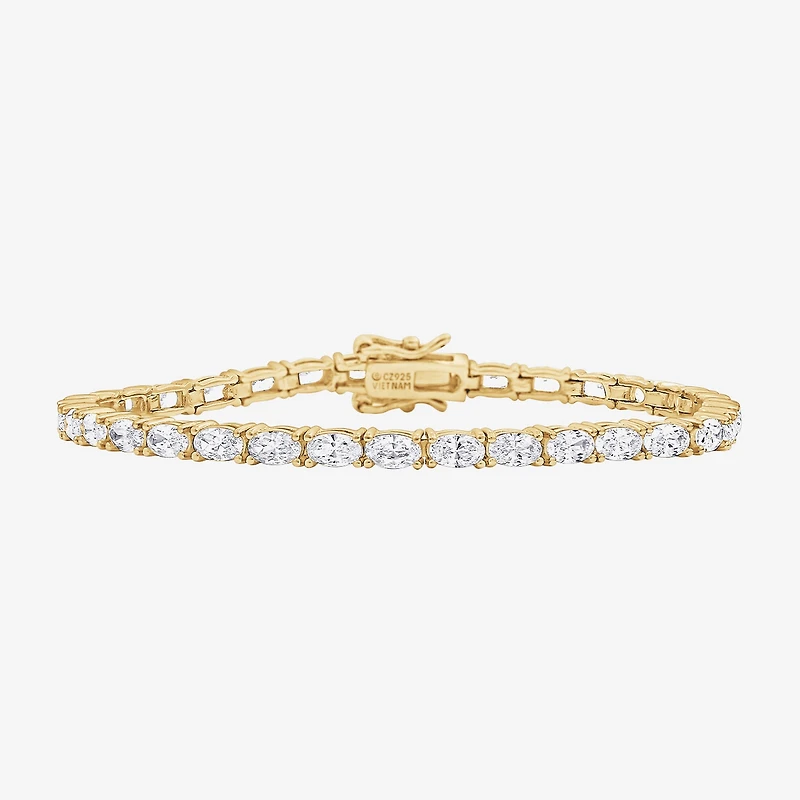 Diamonart Womens Cubic Zirconia 14K Gold Over Silver Heart 7.25 Inch Tennis Bracelet