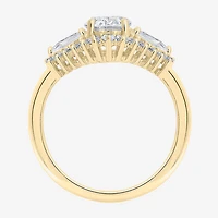 Diamonart Womens Cubic Zirconia 14K Gold Over Silver Sterling Oval Pear 3-Stone Engagement Ring