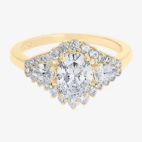 Diamonart Womens Cubic Zirconia 14K Gold Over Silver Sterling Oval Pear 3-Stone Engagement Ring
