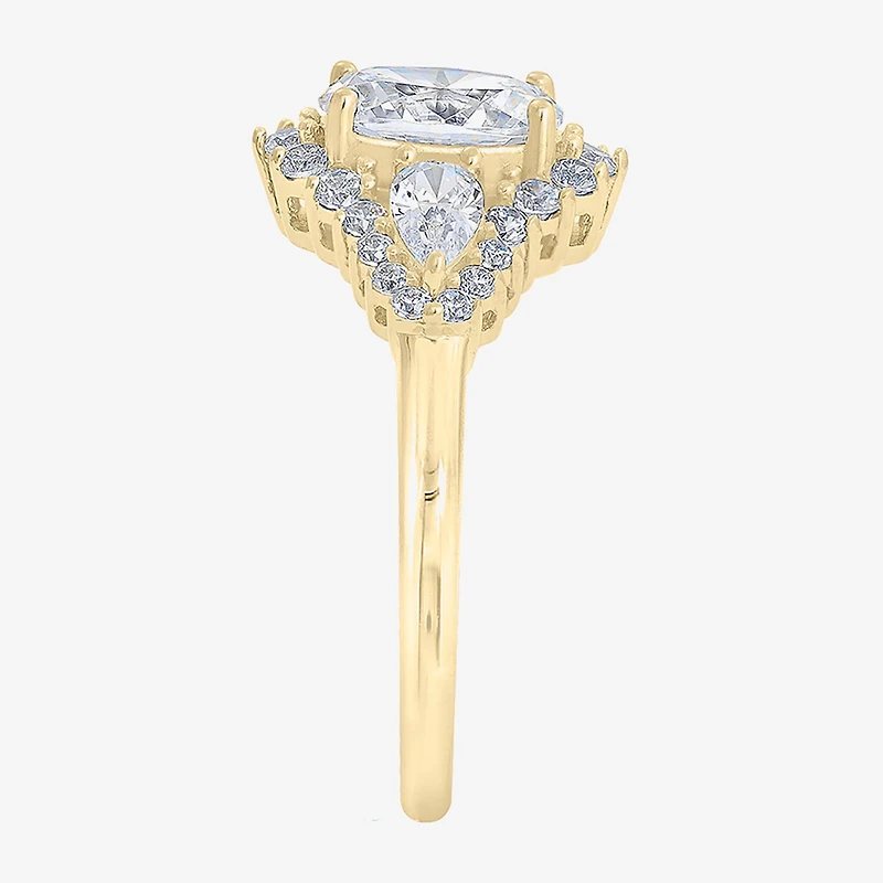 Diamonart Womens Cubic Zirconia 14K Gold Over Silver Sterling Oval Pear 3-Stone Engagement Ring