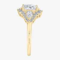 Diamonart Womens Cubic Zirconia 14K Gold Over Silver Sterling Oval Pear 3-Stone Engagement Ring