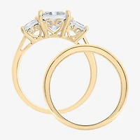 Diamonart Womens Cubic Zirconia 14K Gold Over Silver 3-Stone Bridal Set