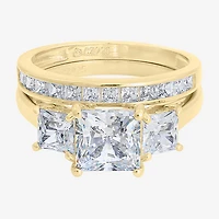 Diamonart Womens Cubic Zirconia 14K Gold Over Silver 3-Stone Bridal Set