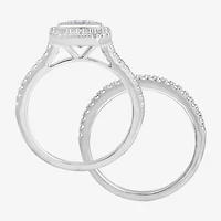 Diamonart Womens Cubic Zirconia Sterling Silver Cushion Side Stone Halo Bridal Set