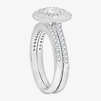 Diamonart Womens Cubic Zirconia Sterling Silver Cushion Side Stone Halo Bridal Set