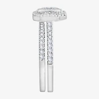 Diamonart Womens Cubic Zirconia Sterling Silver Cushion Side Stone Halo Bridal Set