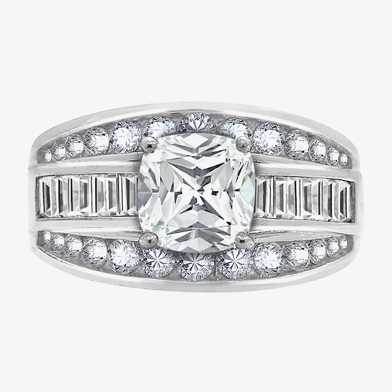 Diamonart Womens Cubic Zirconia Sterling Silver Side Stone Engagement Ring