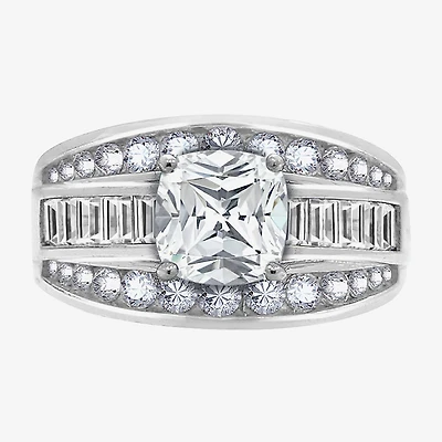 Diamonart Womens Cubic Zirconia Sterling Silver Side Stone Engagement Ring