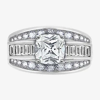 Diamonart Womens Cubic Zirconia Sterling Silver Side Stone Engagement Ring