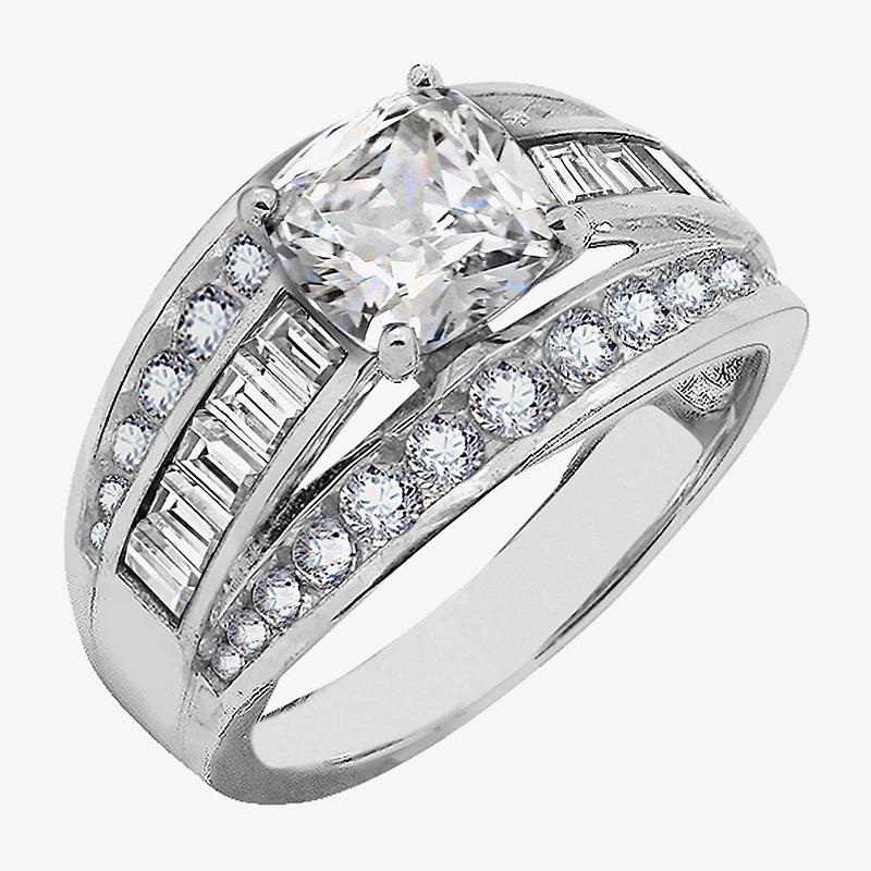 Diamonart Womens Cubic Zirconia Sterling Silver Side Stone Engagement Ring