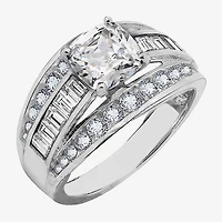 Diamonart Womens Cubic Zirconia Sterling Silver Side Stone Engagement Ring