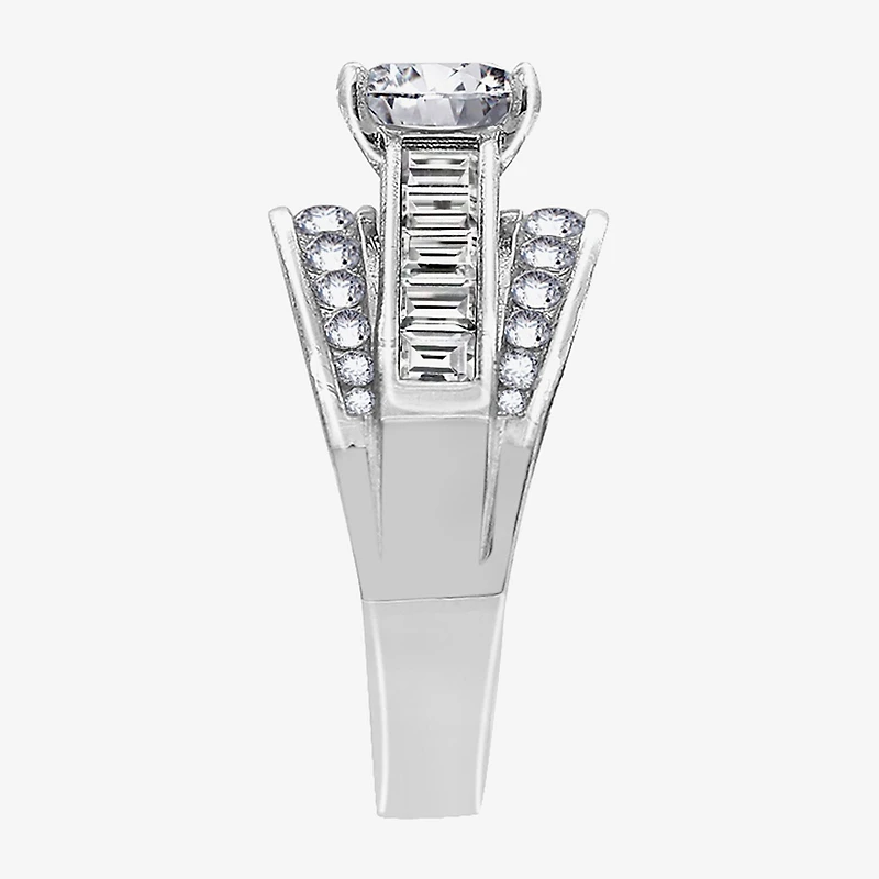 Diamonart Womens Cubic Zirconia Sterling Silver Side Stone Engagement Ring