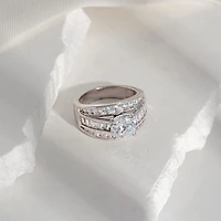 Diamonart Womens Cubic Zirconia Sterling Silver Side Stone Engagement Ring