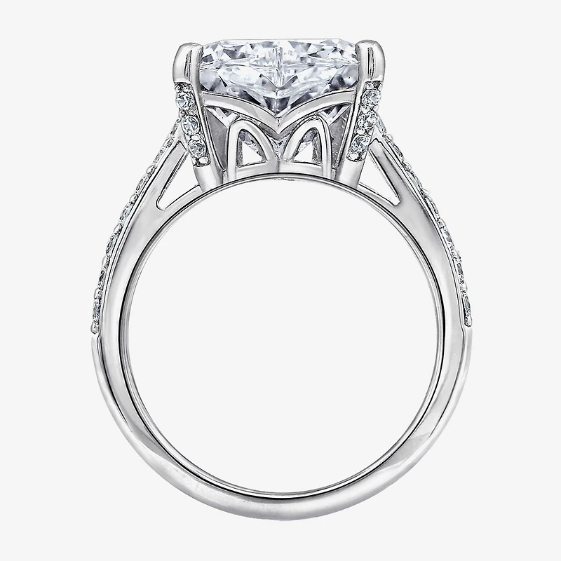 Diamonart Womens Cubic Zirconia Sterling Silver Heart Side Stone Engagement Ring