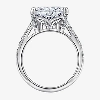 Diamonart Womens Cubic Zirconia Sterling Silver Heart Side Stone Engagement Ring