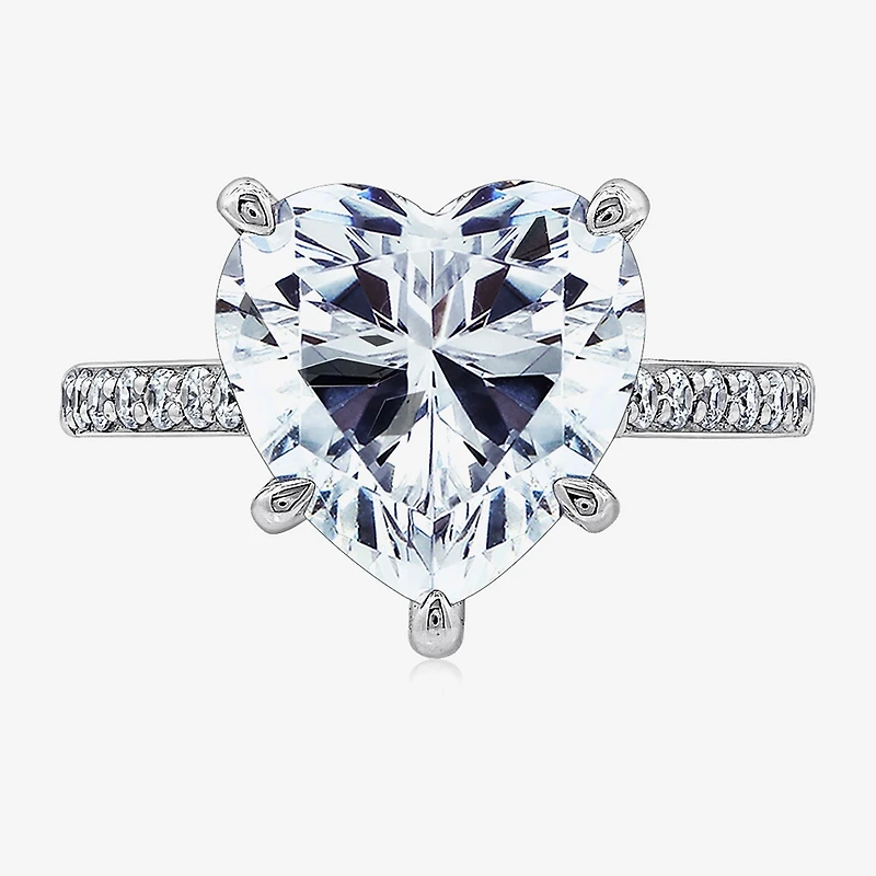 Diamonart Womens Cubic Zirconia Sterling Silver Heart Side Stone Engagement Ring