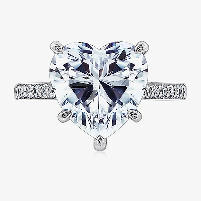 Diamonart Womens Cubic Zirconia Sterling Silver Heart Side Stone Engagement Ring