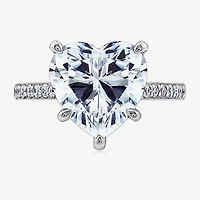 Diamonart Womens Cubic Zirconia Sterling Silver Heart Side Stone Engagement Ring