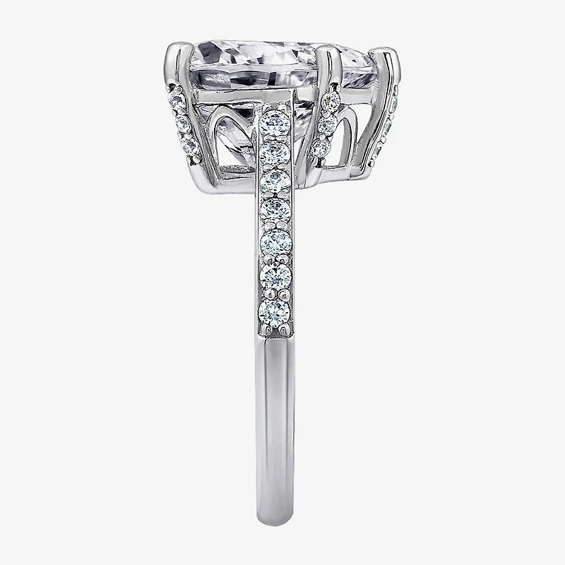 Diamonart Womens Cubic Zirconia Sterling Silver Heart Side Stone Engagement Ring