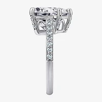 Diamonart Womens Cubic Zirconia Sterling Silver Heart Side Stone Engagement Ring