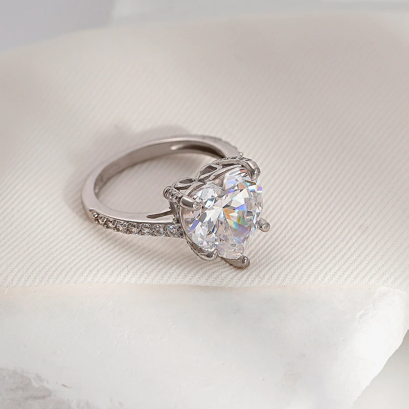 Diamonart Womens Cubic Zirconia Sterling Silver Heart Side Stone Engagement Ring