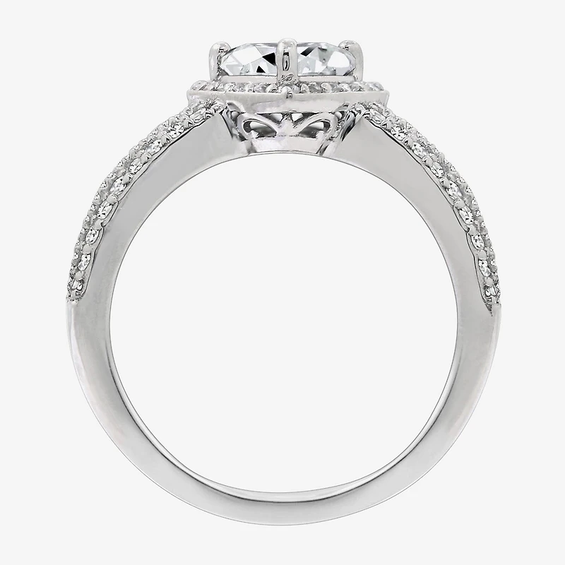 Diamonart Womens Cubic Zirconia Sterling Silver Heart Halo Side Stone Cocktail Ring