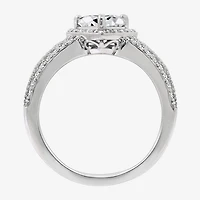 Diamonart Womens Cubic Zirconia Sterling Silver Heart Halo Side Stone Cocktail Ring