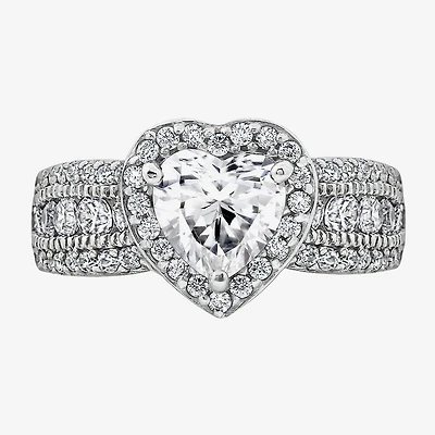 Diamonart Womens Cubic Zirconia Sterling Silver Heart Halo Side Stone Cocktail Ring