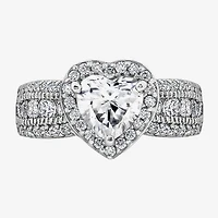 Diamonart Womens Cubic Zirconia Sterling Silver Heart Halo Side Stone Cocktail Ring