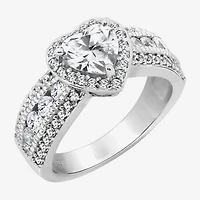 Diamonart Womens Cubic Zirconia Sterling Silver Heart Halo Side Stone Cocktail Ring