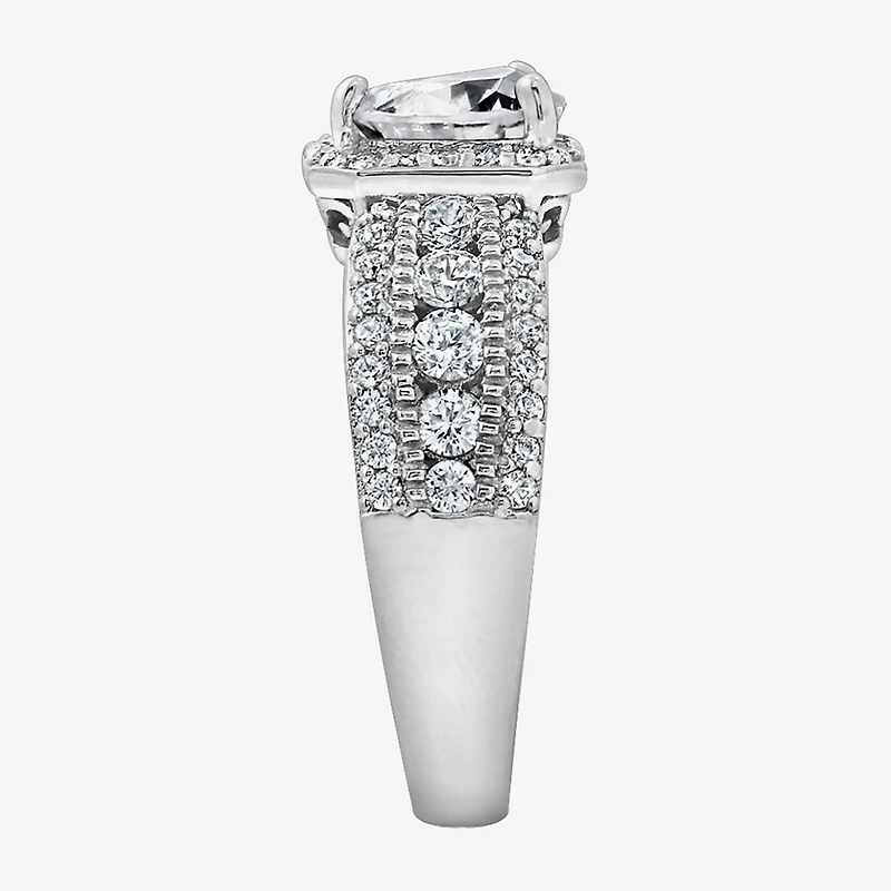 Diamonart Womens Cubic Zirconia Sterling Silver Heart Halo Side Stone Cocktail Ring