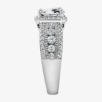 Diamonart Womens Cubic Zirconia Sterling Silver Heart Halo Side Stone Cocktail Ring