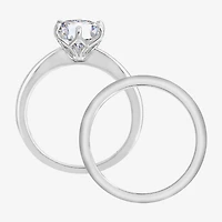 Diamonart Womens Cubic Zirconia Sterling Silver Round Side Stone Bridal Set