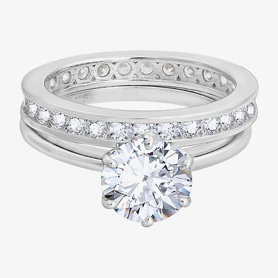 Diamonart Womens Cubic Zirconia Sterling Silver Round Side Stone Bridal Set