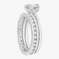Diamonart Womens Cubic Zirconia Sterling Silver Round Side Stone Bridal Set