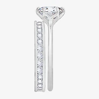 Diamonart Womens Cubic Zirconia Sterling Silver Round Side Stone Bridal Set