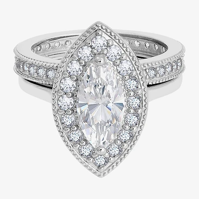 Diamonart Womens Cubic Zirconia Sterling Silver Marquise Side Stone Bridal Set